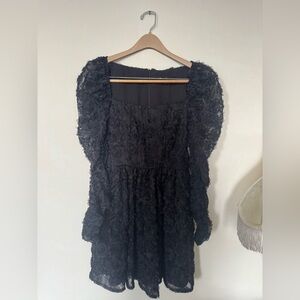 Black Halo Allister Floral Lace Black Long Sleeve Mini Dress